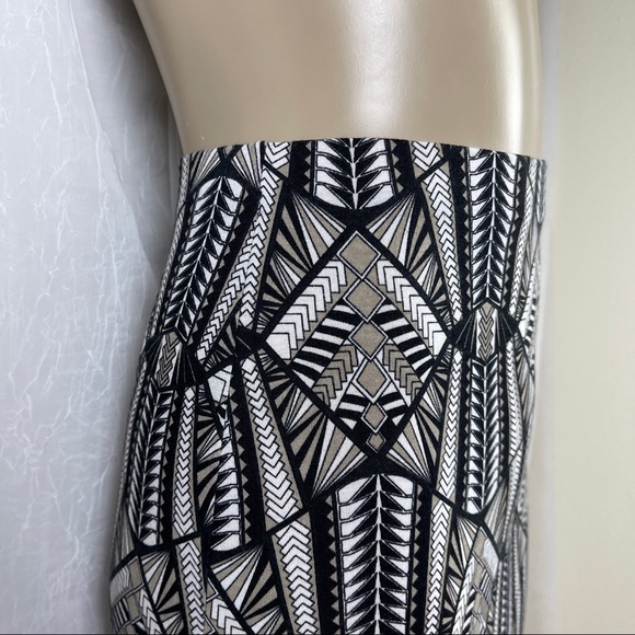 🚫SOLD🚫 NWT Black White Taupe Body Con Skirt Art Deco Print High Waist Midi - Picture 6 of 16